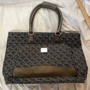 Liz Claiborne Gray & Black Weekender Tote Bag Oversized Purse w/ Luggage Tag